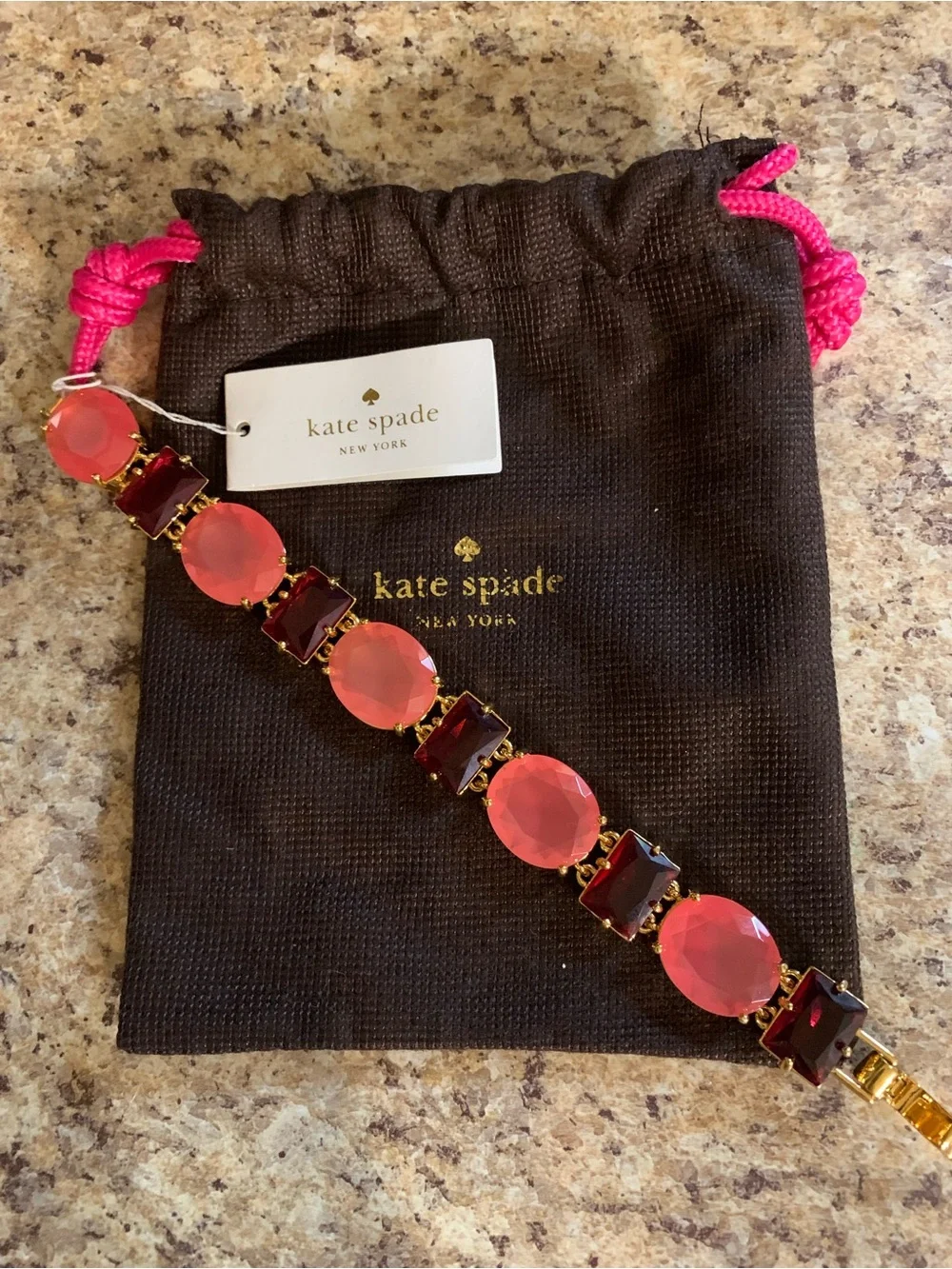 kate spade Gold-Tone Bracelet with Pink and Deep Red Stones - Picture 1 of 4